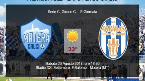CALCIO - Il meteo per Matera vs Akragas del 25 Agosto 2017